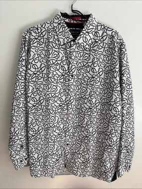 Silver Stone Collection White Dress Shirt with Black Abstract Print